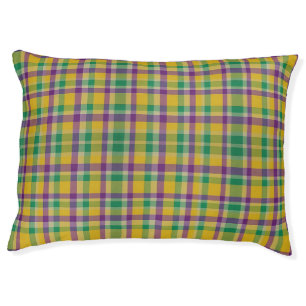Colorful Mardi Gras gingham patterned Pet Bed