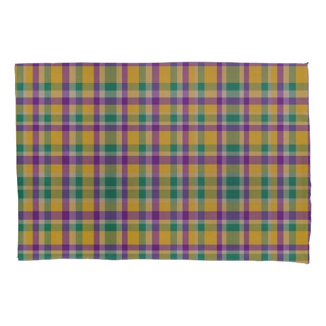 Colorful Mardi Gras gingham patterned Pillow Case (Front)
