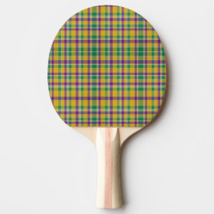 Colorful Mardi Gras gingham patterned Ping Pong Paddle