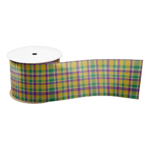 Colorful Mardi Gras gingham patterned Satin Ribbon