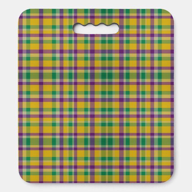 Colorful Mardi Gras gingham patterned Seat Cushion (Front Vertical)