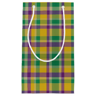 Colorful Mardi Gras gingham patterned Small Gift Bag