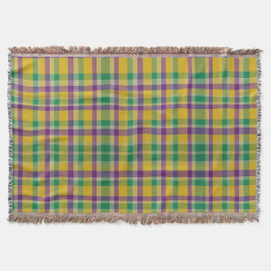 Colorful Mardi Gras gingham patterned Throw Blanket
