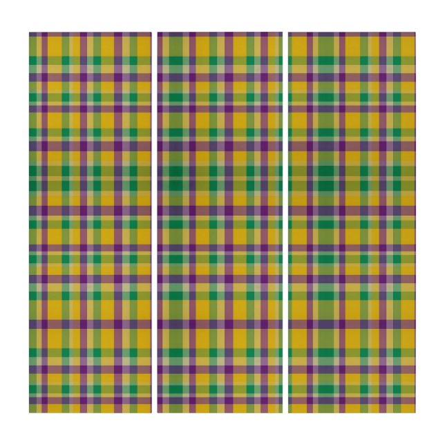 Colorful Mardi Gras gingham patterned Triptych (Front)