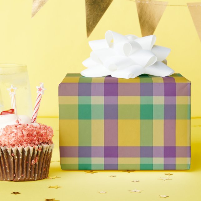 Colorful Mardi Gras gingham patterned Wrapping Paper (Birthday Party)