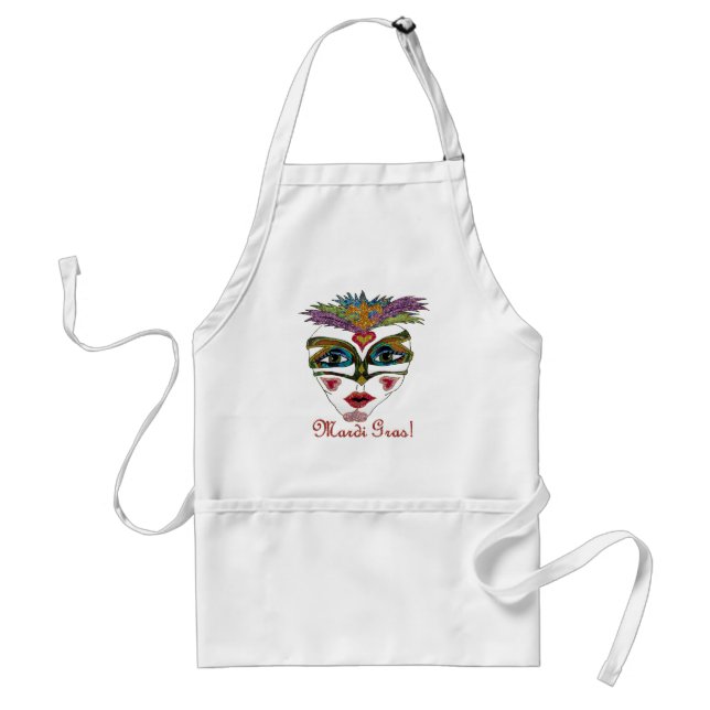 Colorful Mardi Gras Glitter Feather Mask Adult Apron (Front)