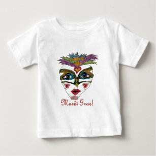 Colorful Mardi Gras Glitter Feather Mask Baby T-Shirt
