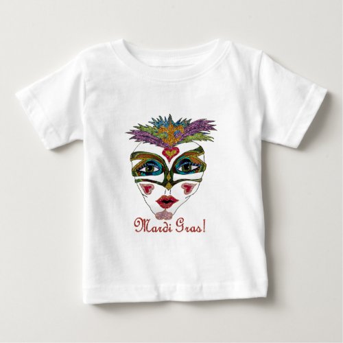 Colorful Mardi Gras Glitter Feather Mask Baby T_Shirt