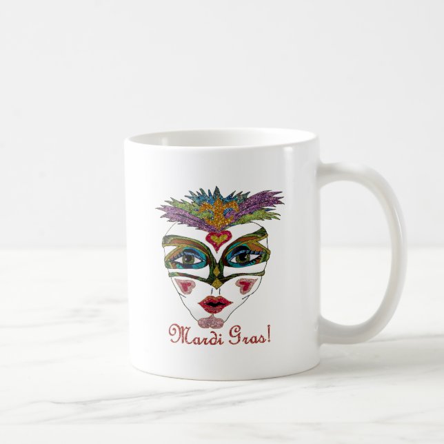 Colorful Mardi Gras Glitter Feather Mask Coffee Mug (Right)