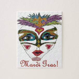 Colorful Mardi Gras Glitter Feather Mask Jigsaw Puzzle
