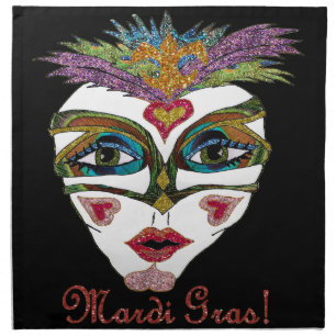 Colorful Mardi Gras Glitter Feather Mask Napkin