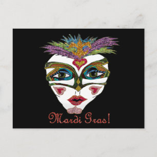 Colorful Mardi Gras Glitter Feather Mask Postcard