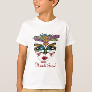 Colorful Mardi Gras Glitter Feather Mask T-Shirt