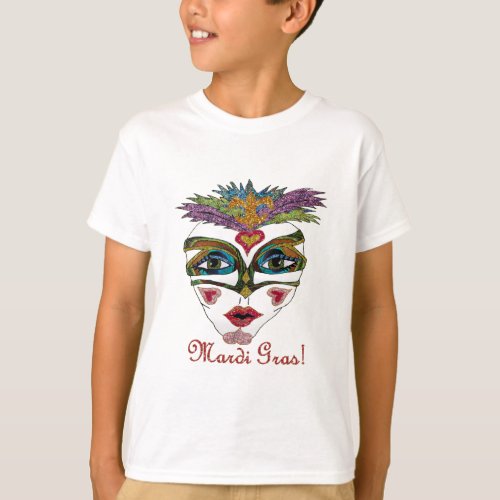 Colorful Mardi Gras Glitter Feather Mask T_Shirt