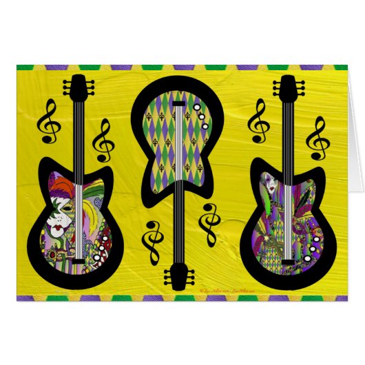 Colorful Mardi Gras Guitars Cards (Front Horizontal)