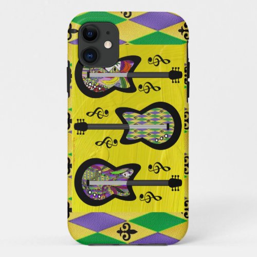 Colorful Mardi Gras Guitars iPhone 11 Case