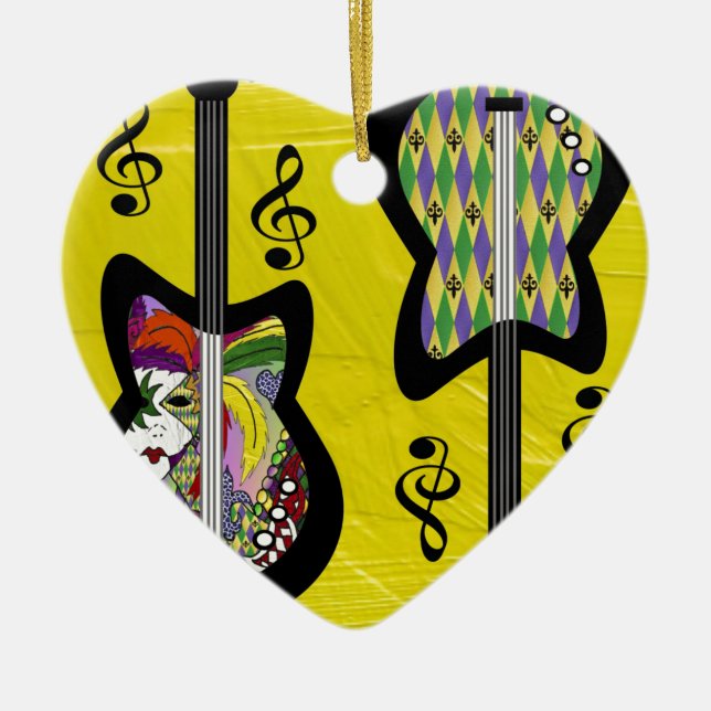 Colorful Mardi Gras Guitars Ceramic Ornament (Front)