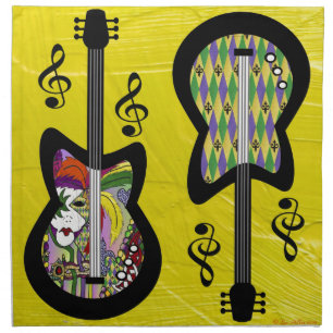 Colorful Mardi Gras Guitars Cloth Napkin