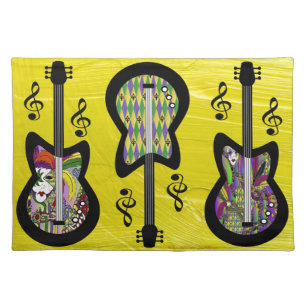 Colorful Mardi Gras Guitars Cloth Placemat