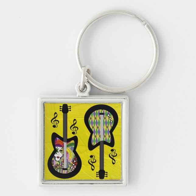 Colorful Mardi Gras Guitars Keychain (Front)