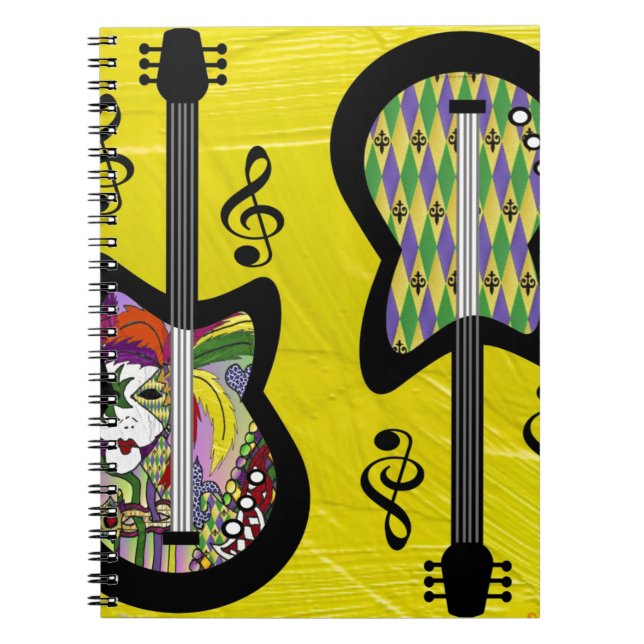 Colorful Mardi Gras Guitars Notebook (Front)