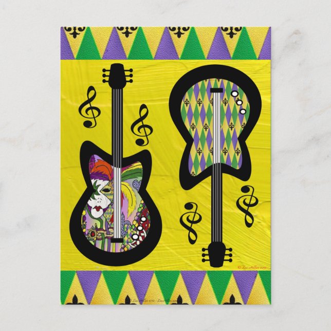 Colorful Mardi Gras Guitars Postcard (Front)
