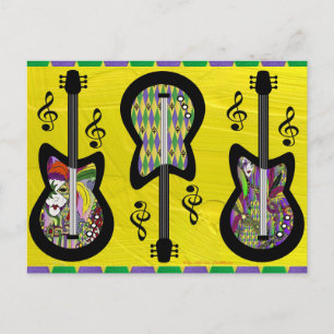 Colorful Mardi Gras Guitars Postcard