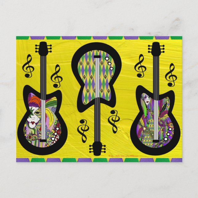 Colorful Mardi Gras Guitars Postcard (Front)