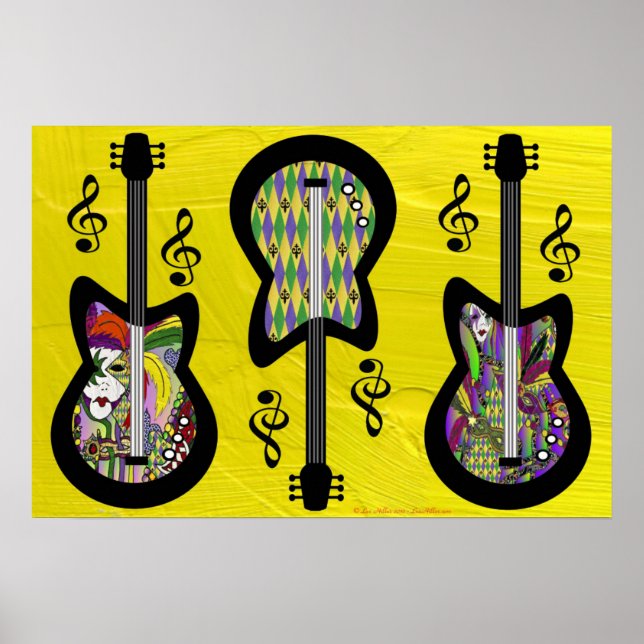 Colorful Mardi Gras Guitars Poster (Front)
