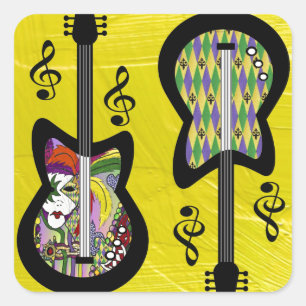 Colorful Mardi Gras Guitars Square Sticker