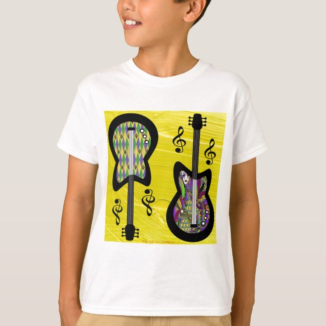 Colorful Mardi Gras Guitars T-Shirt (Front)