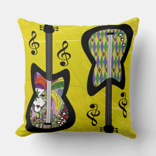 Colorful Mardi Gras Guitars Throw Pillow