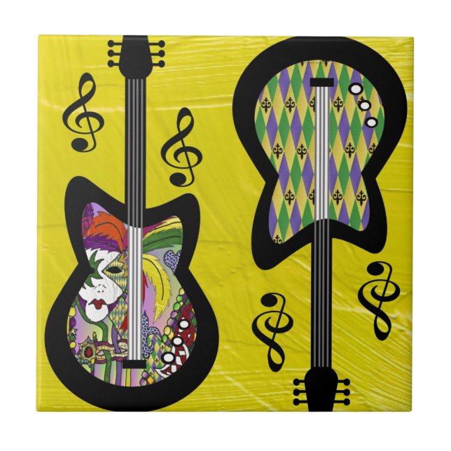 Colorful Mardi Gras Guitars Tile (Front)