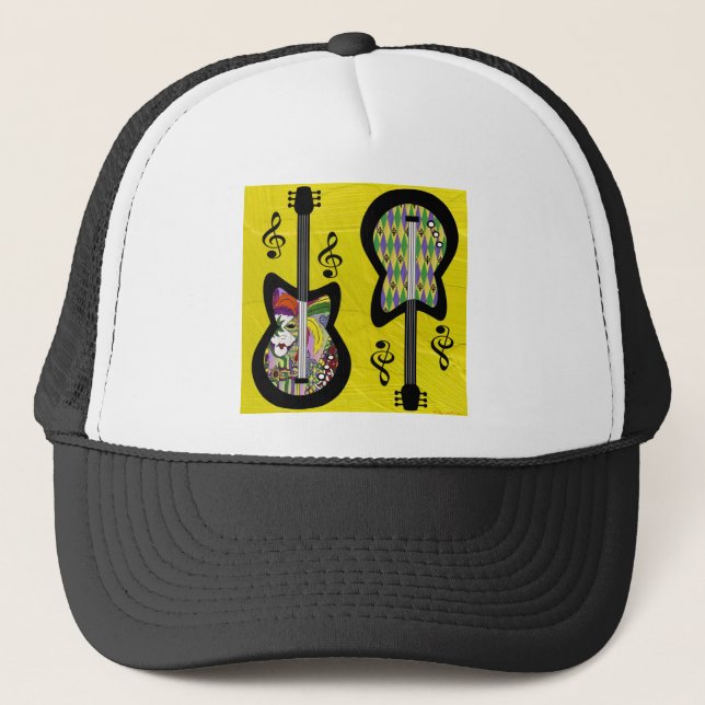 Colorful Mardi Gras Guitars Trucker Hat (Front)