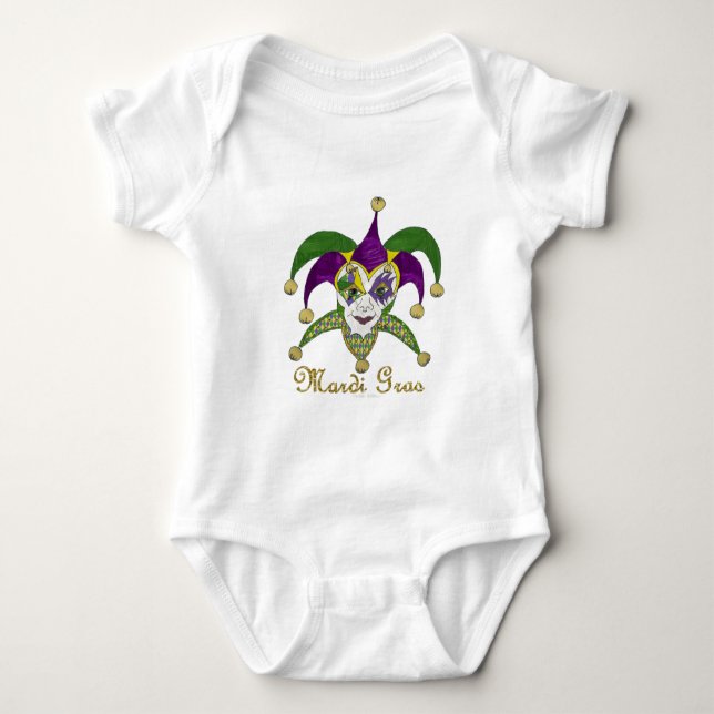 Colorful Mardi Gras Jesters Mask Baby Bodysuit (Front)