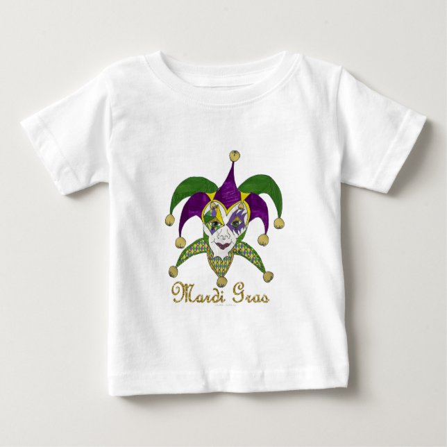 Colorful Mardi Gras Jesters Mask Baby T-Shirt (Front)
