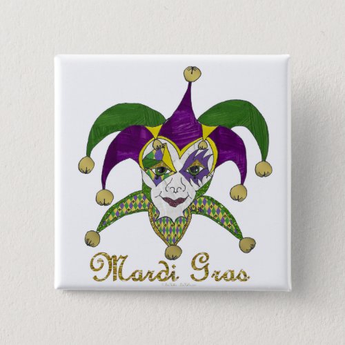 Colorful Mardi Gras Jesters Mask Button