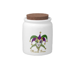 Colorful Mardi Gras Jesters Mask Candy Jar
