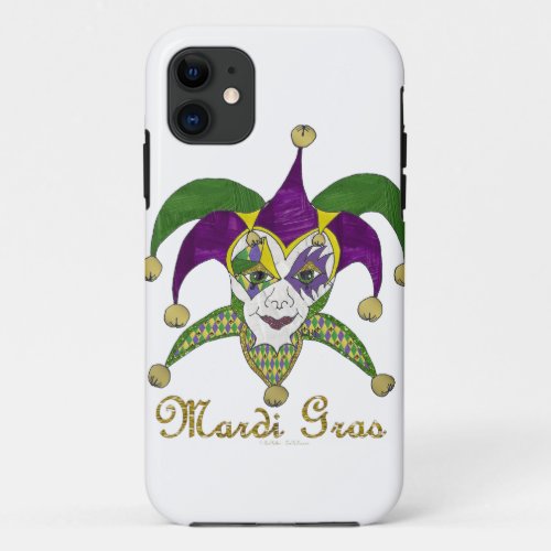 Colorful Mardi Gras Jesters Mask iPhone 11 Case