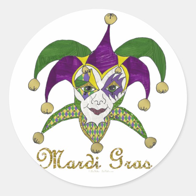 Colorful Mardi Gras Jesters Mask Classic Round Sticker (Front)