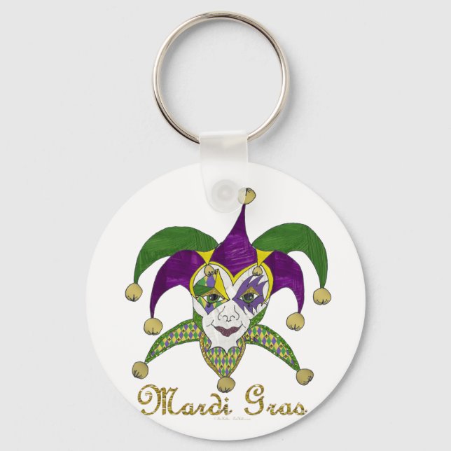 Colorful Mardi Gras Jesters Mask Keychain (Front)