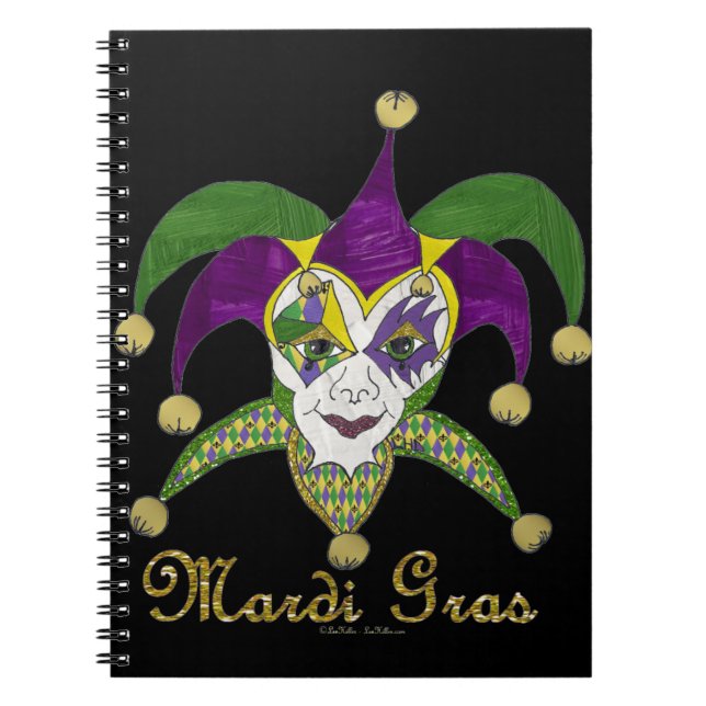 Colorful Mardi Gras Jesters Mask Notebook (Front)