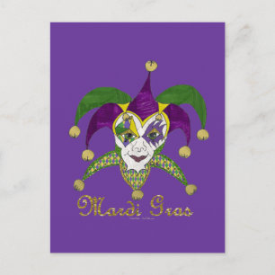 Colorful Mardi Gras Jesters Mask Postcard