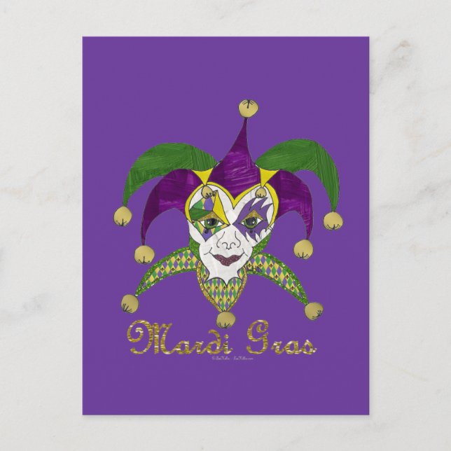Colorful Mardi Gras Jesters Mask Postcard (Front)