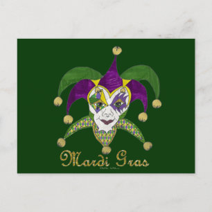 Colorful Mardi Gras Jesters Mask Postcard