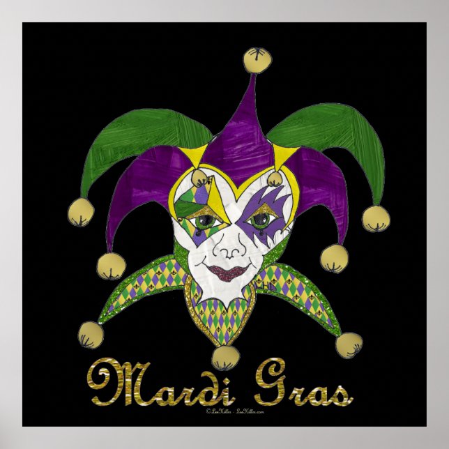 Colorful Mardi Gras Jesters Mask Poster (Front)