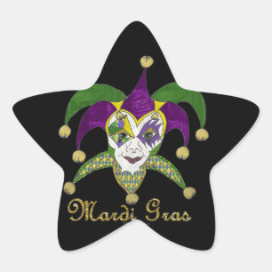 Colorful Mardi Gras Jesters Mask Star Sticker