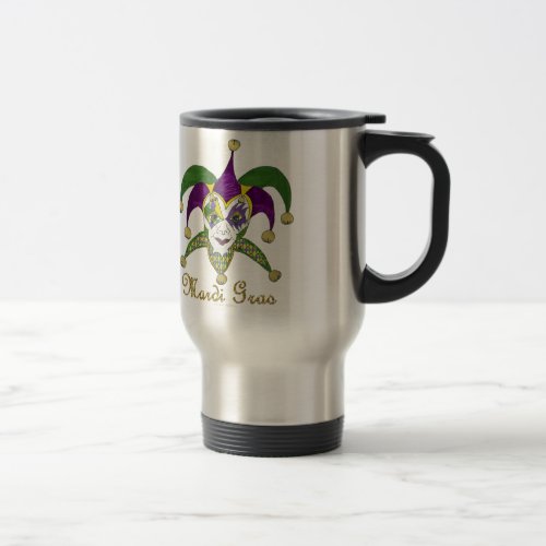 Colorful Mardi Gras Jesters Mask Travel Mug