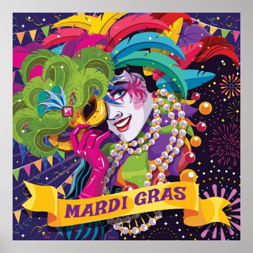 Colorful Mardi Gras Masked Poster