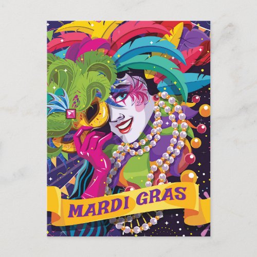 Colorful Mardi Gras Masked Poster Postcard